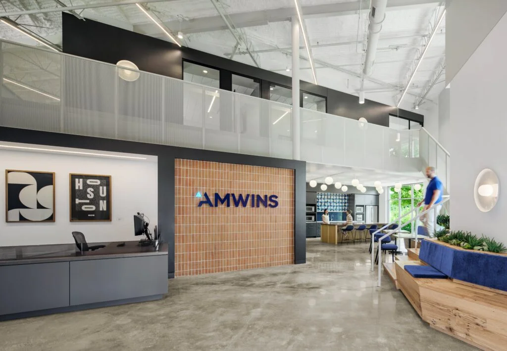 Modern office lobby with reception area