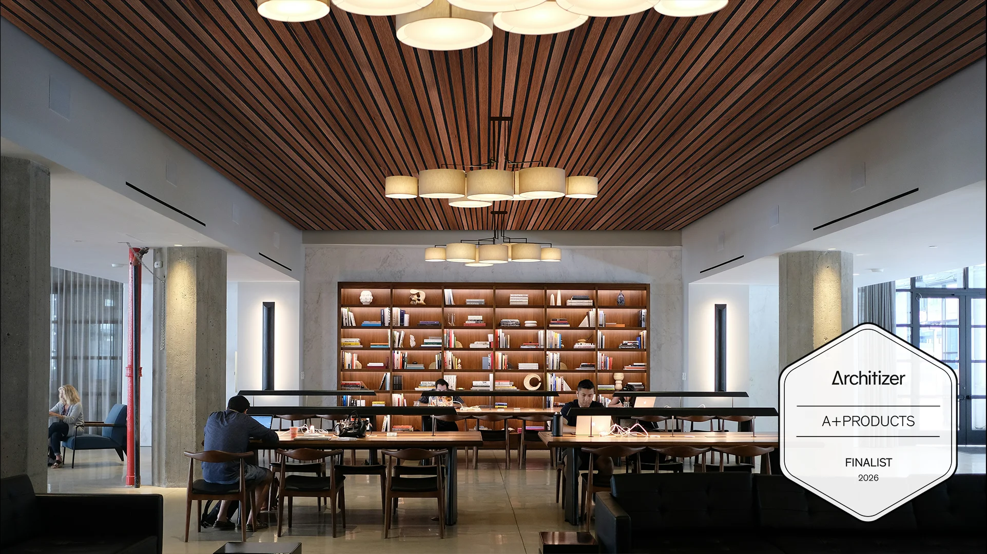 Modern interior with bookshelves and lighting