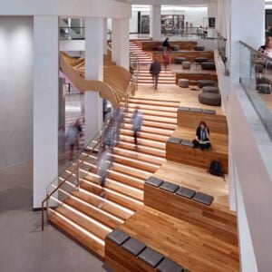 Durable sustainable wood stair treads, blending strength with natural elegance.